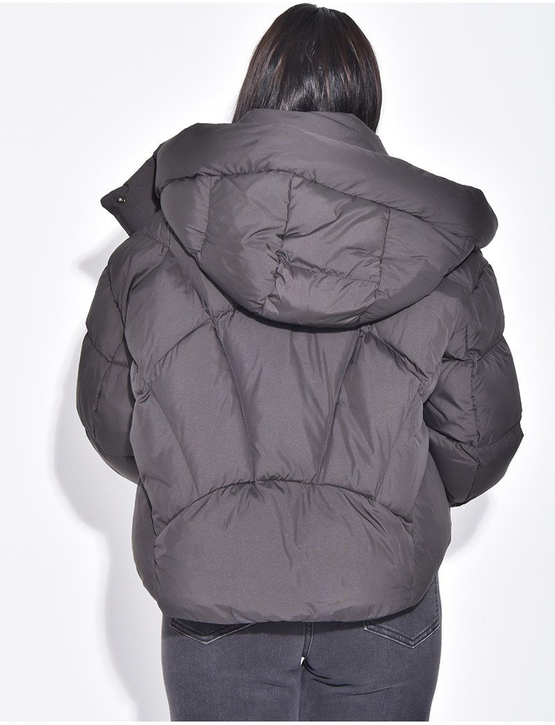 Doudoune courte et oversize matelassé à manches bords côtelées
