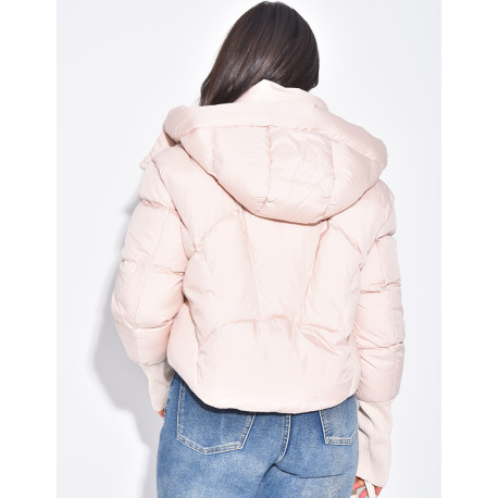 Short, oversized quilted puffer jacket with ribbed cuffs