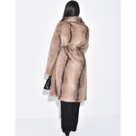 Long faux fur coat with belt