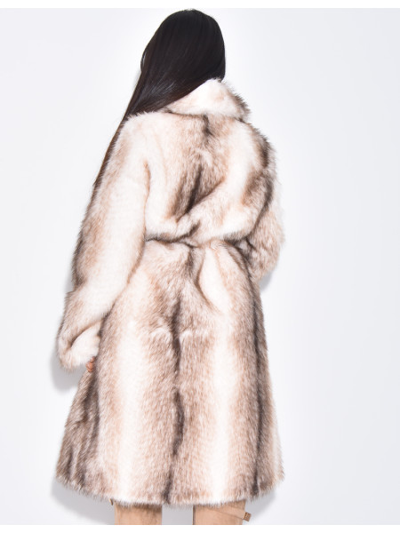 Manteau long en fausse fourrure à ceinture