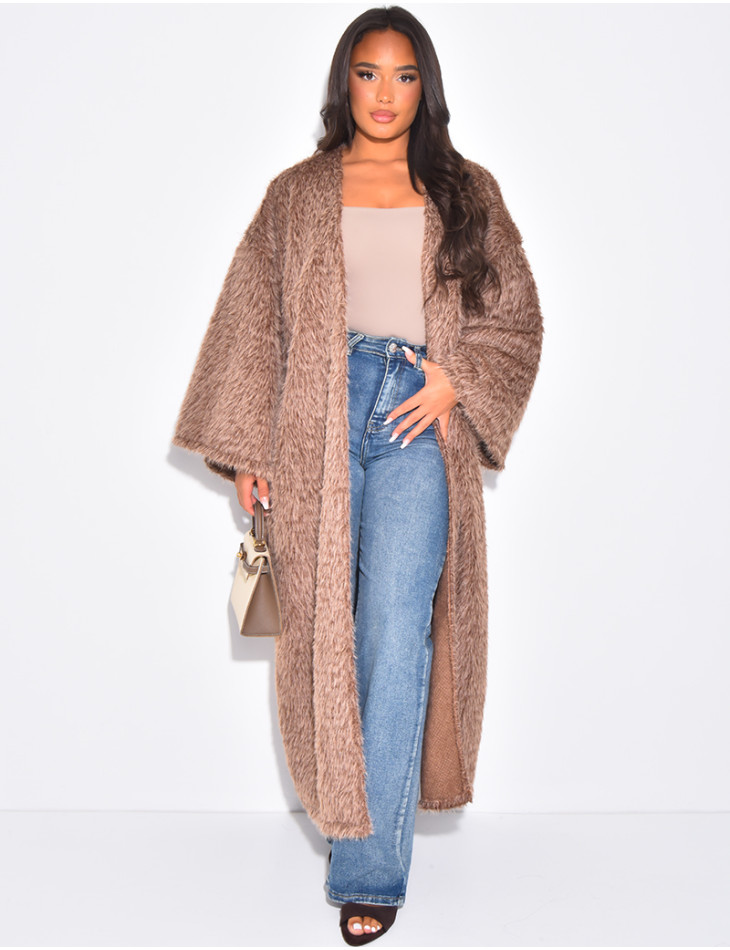 Long faux fur kimono
