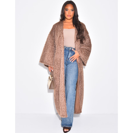 Long faux fur kimono