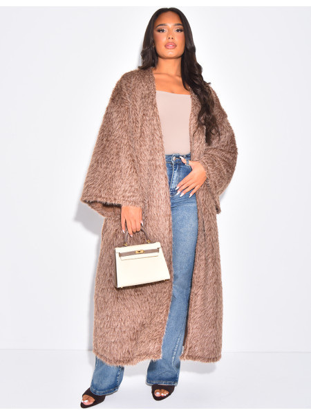 Kimono long effet fausse fourrure