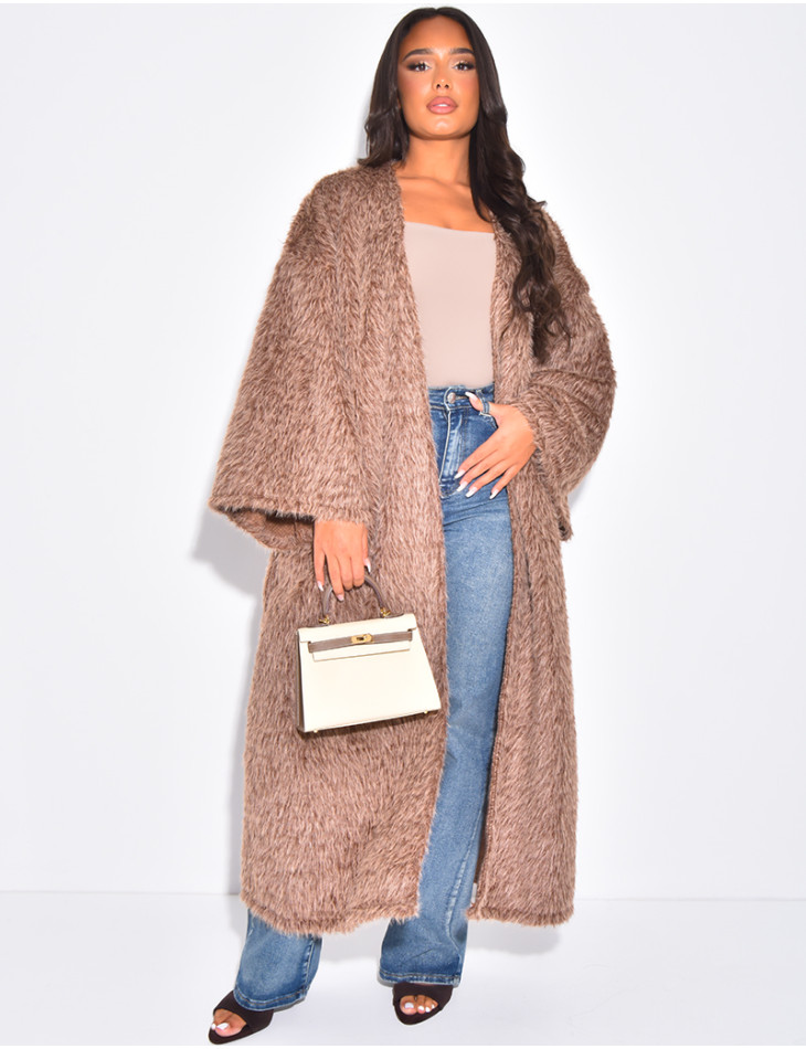 Kimono long effet fausse fourrure