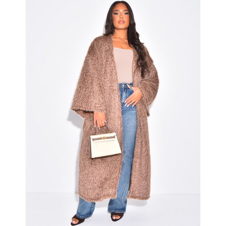 Kimono long effet fausse fourrure