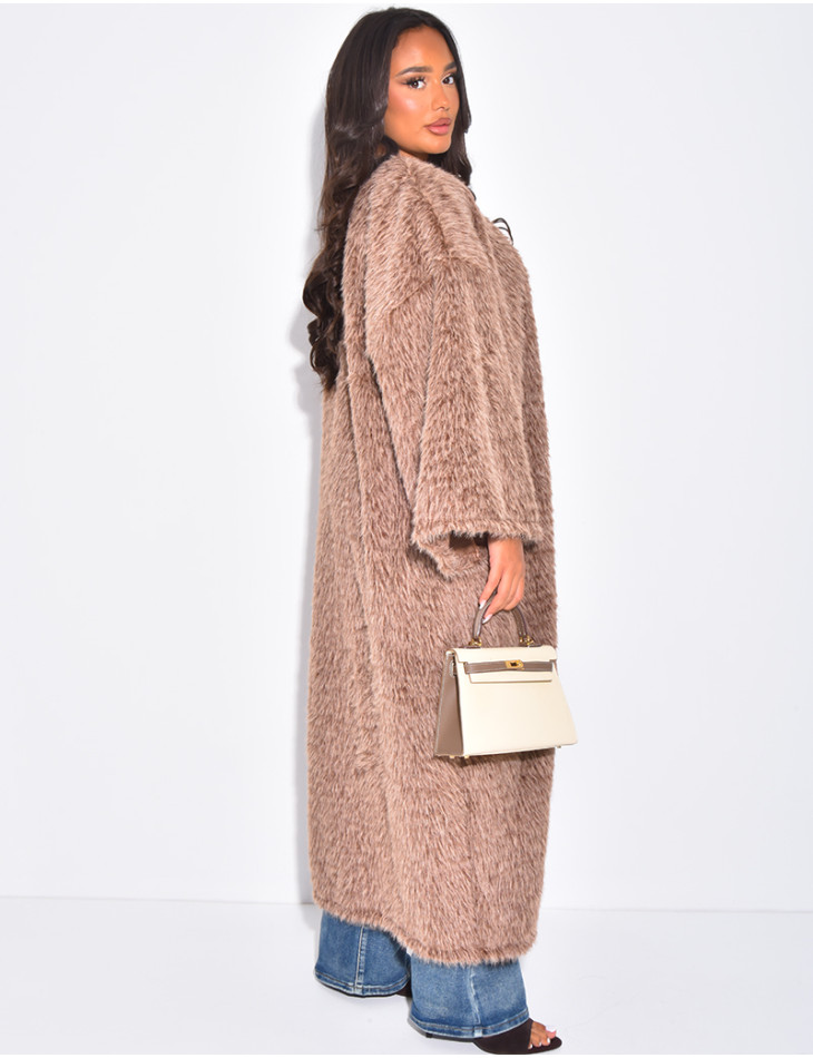 Kimono long effet fausse fourrure
