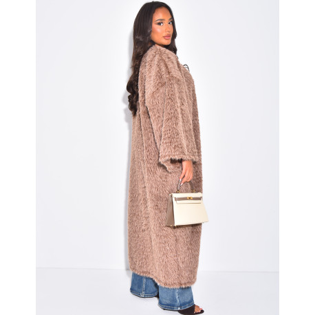 Kimono long effet fausse fourrure