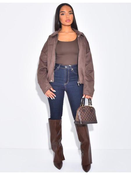 Oversize-Jacke aus kamelfarbenem Wildlederimitat