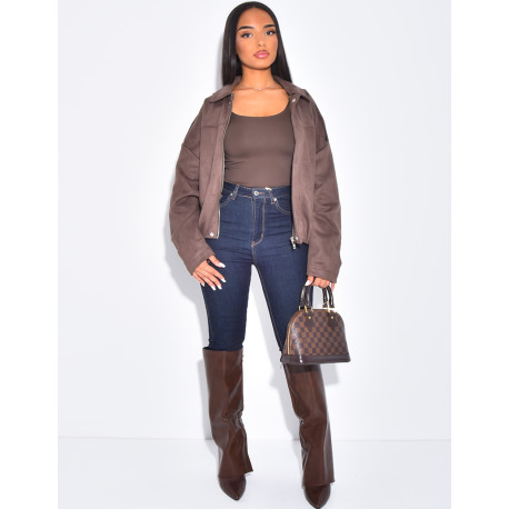 Oversize-Jacke aus kamelfarbenem Wildlederimitat