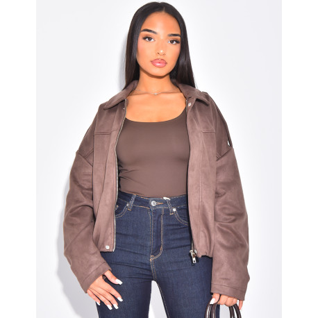 Oversize-Jacke aus kamelfarbenem Wildlederimitat
