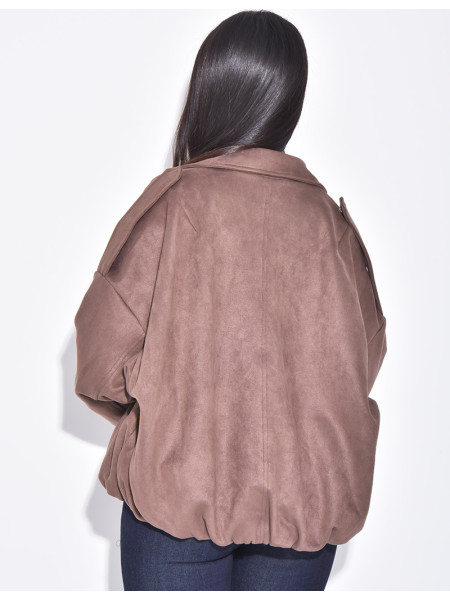 Oversize-Jacke aus kamelfarbenem Wildlederimitat