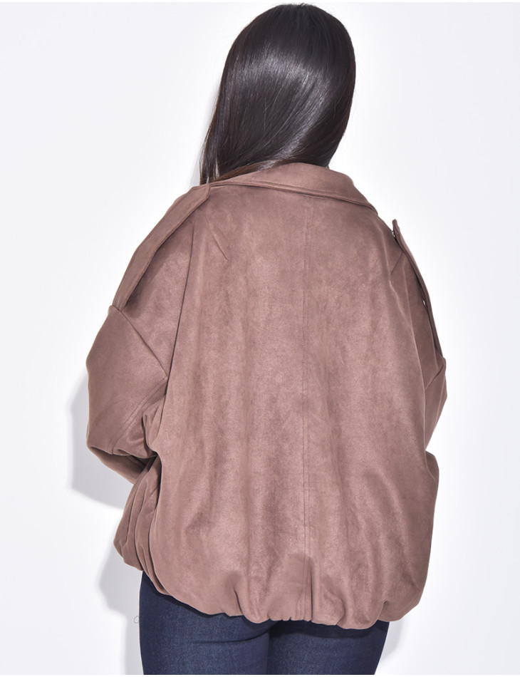 Oversize-Jacke aus kamelfarbenem Wildlederimitat