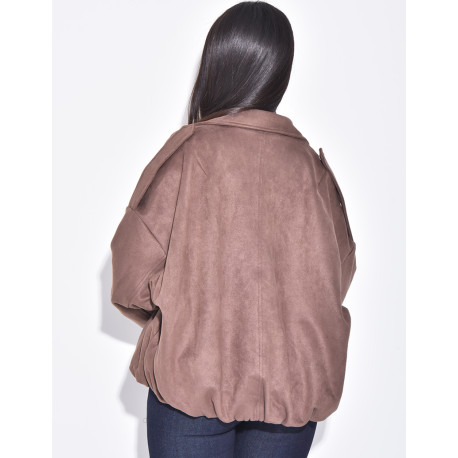 Oversize-Jacke aus kamelfarbenem Wildlederimitat