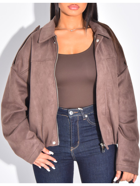 Oversize-Jacke aus kamelfarbenem Wildlederimitat