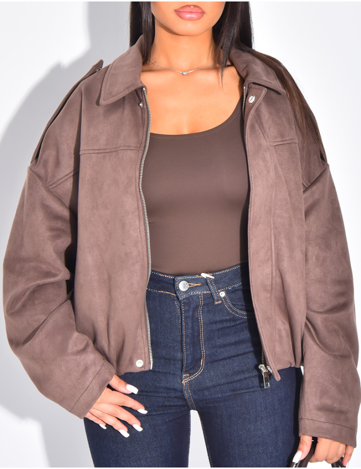 Oversize-Jacke aus kamelfarbenem Wildlederimitat