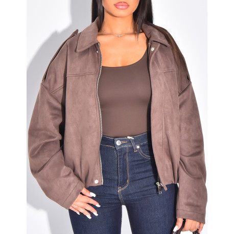 Oversize-Jacke aus kamelfarbenem Wildlederimitat