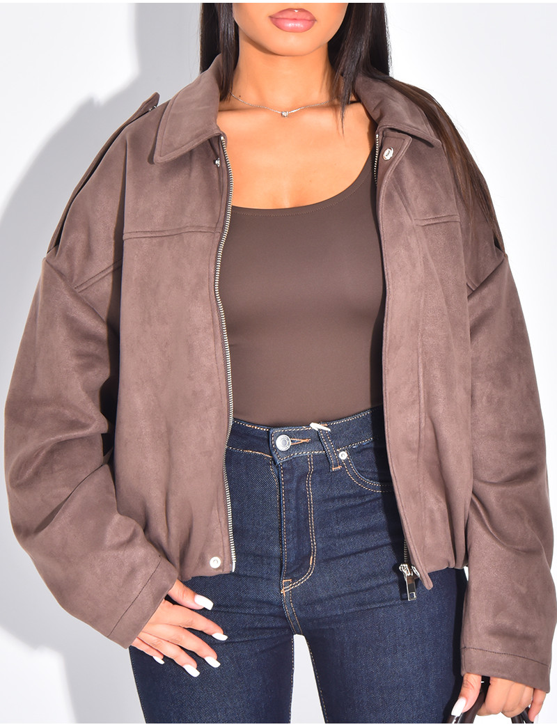 Oversized camel suede jacket