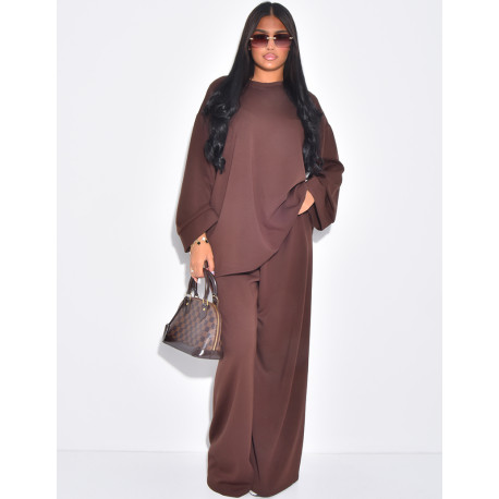 Flowing pants and long-sleeved T-shirt set
