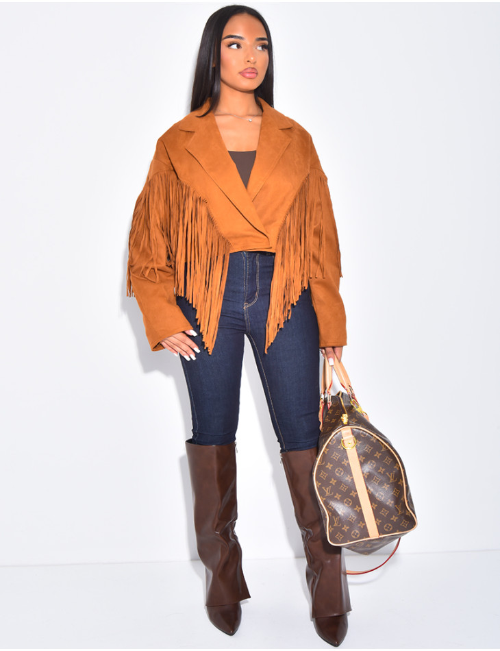 Veste courte en suédine à franges