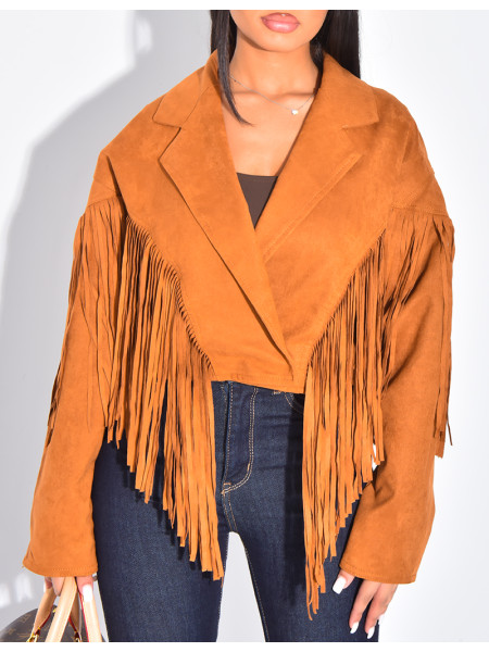 Kurze Jacke aus Wildlederimitat mit Fransen