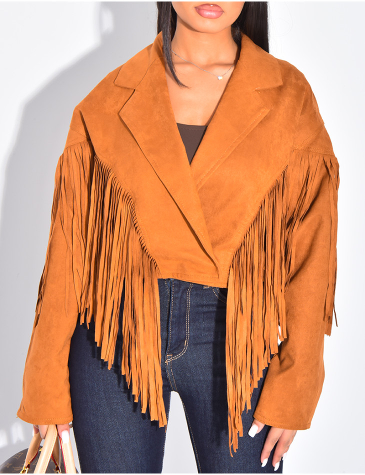 Kurze Jacke aus Wildlederimitat mit Fransen