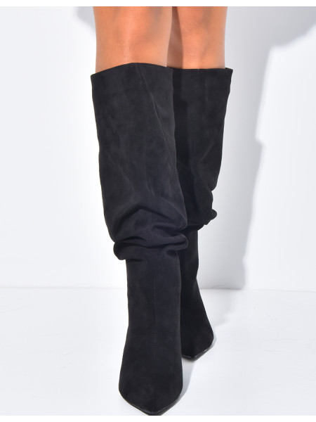Bottes en suédine à enfiler effet bouffantes à petits talons
