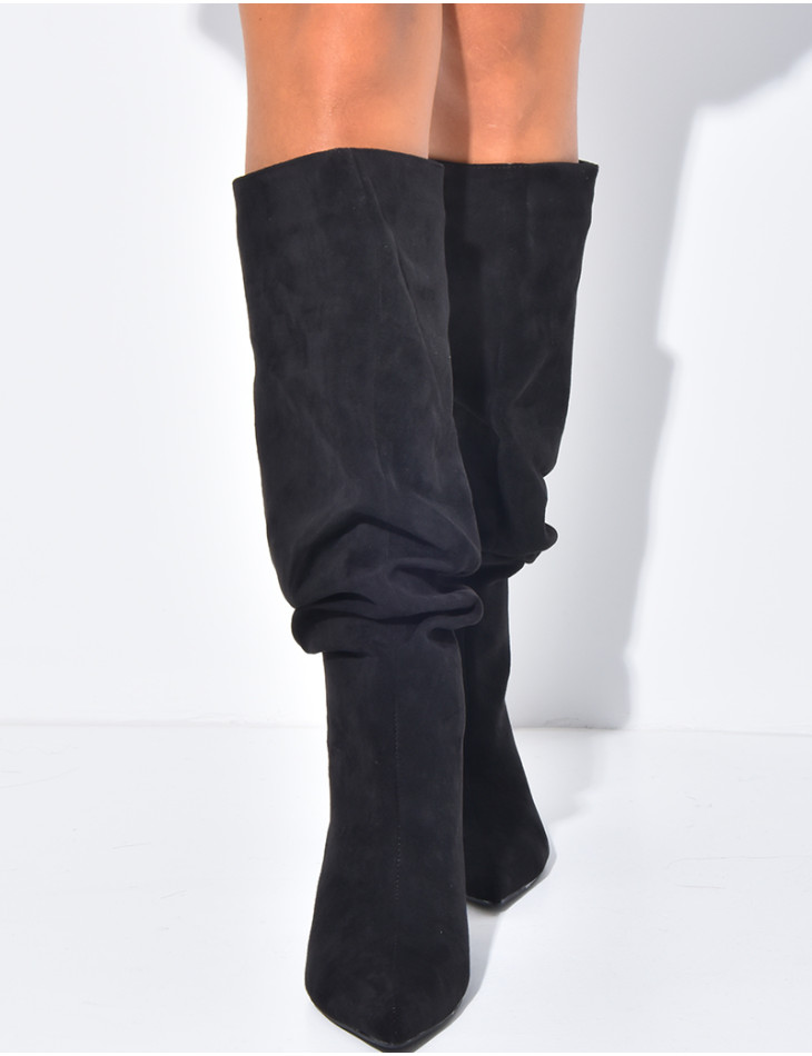 Bottes en suédine à enfiler effet bouffantes à petits talons