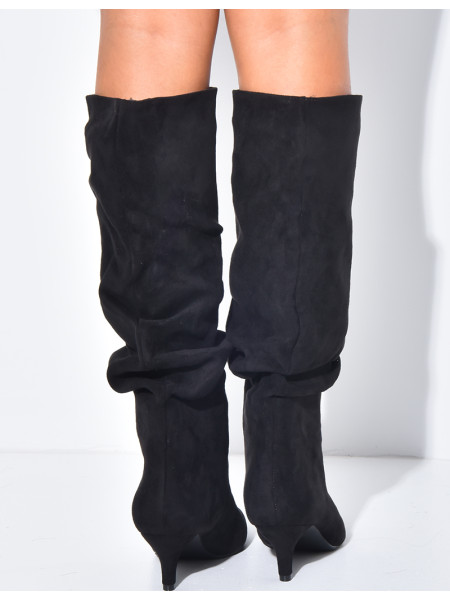 Bottes en suédine à enfiler effet bouffantes à petits talons