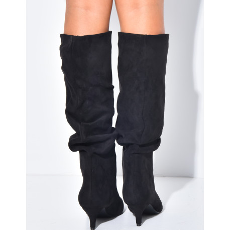 Bottes en suédine à enfiler effet bouffantes à petits talons