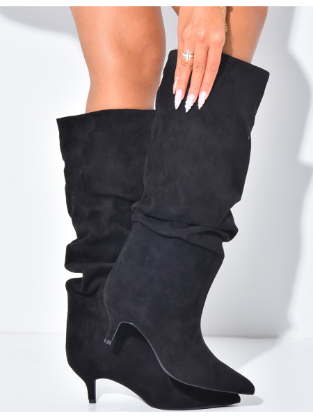 Bottes en suédine à enfiler effet bouffantes à petits talons