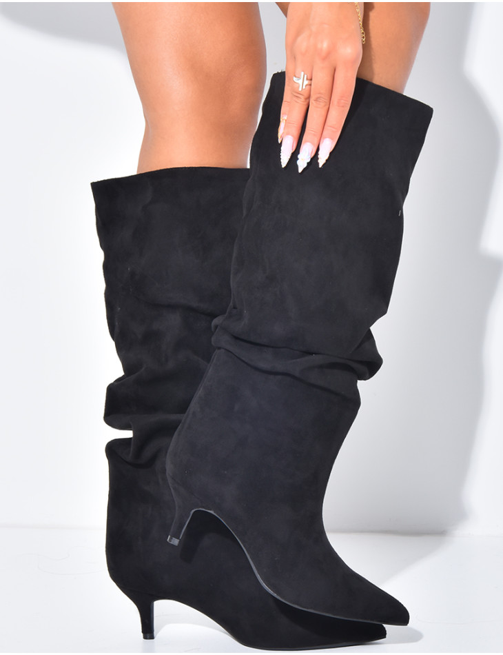 Bottes en suédine à enfiler effet bouffantes à petits talons