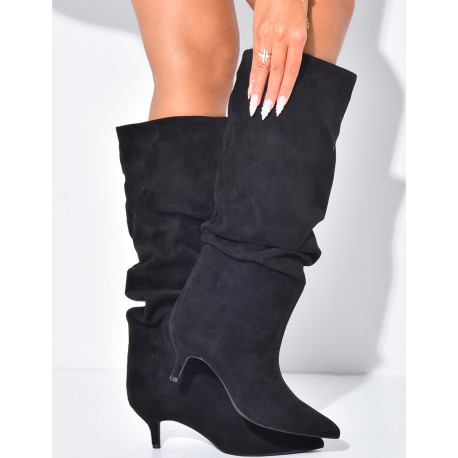 Bottes en suédine à enfiler effet bouffantes à petits talons