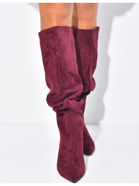 Bottes en suédine à enfiler effet bouffantes à petits talons