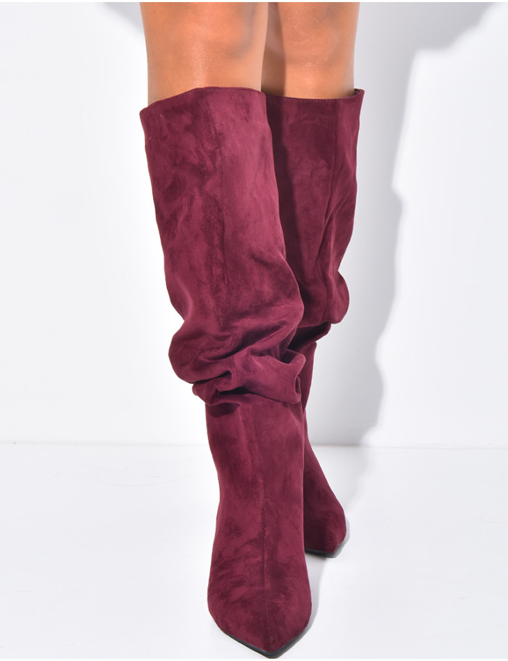Bottes en suédine à enfiler effet bouffantes à petits talons
