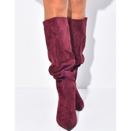 Bottes en suédine à enfiler effet bouffantes à petits talons