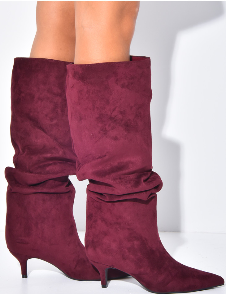 Bottes en suédine à enfiler effet bouffantes à petits talons