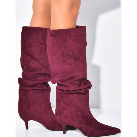 Bottes en suédine à enfiler effet bouffantes à petits talons
