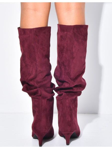 Bottes en suédine à enfiler effet bouffantes à petits talons