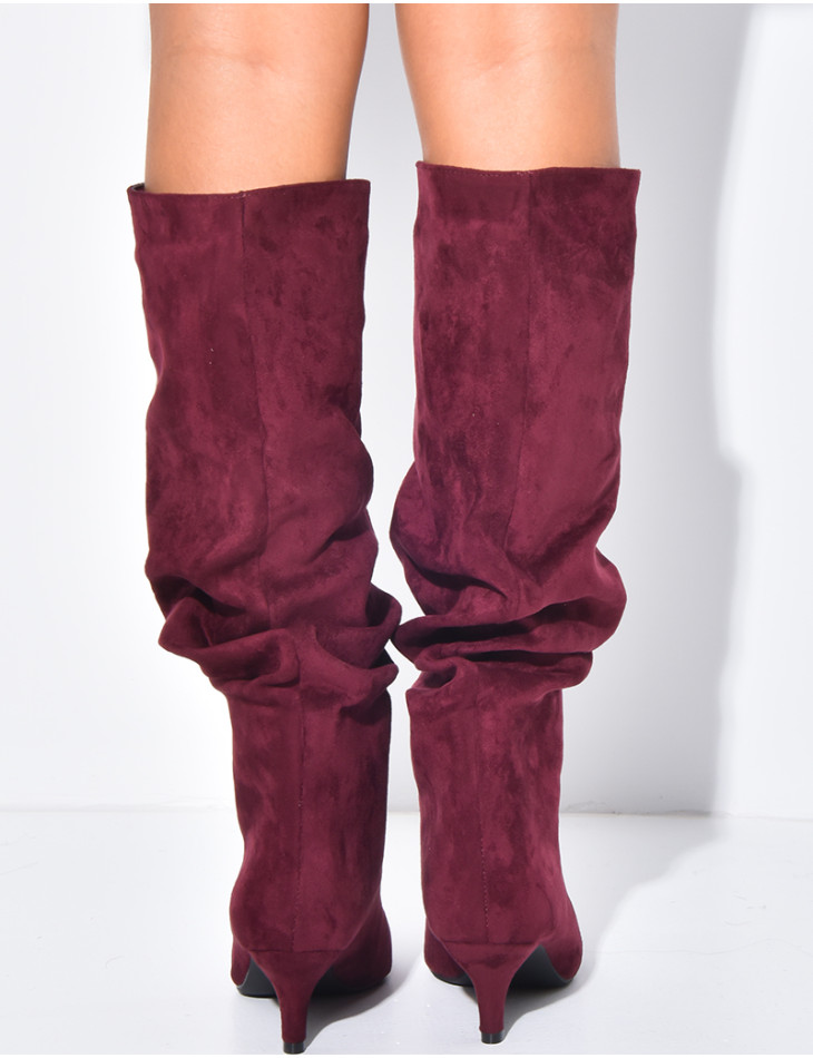 Bottes en suédine à enfiler effet bouffantes à petits talons