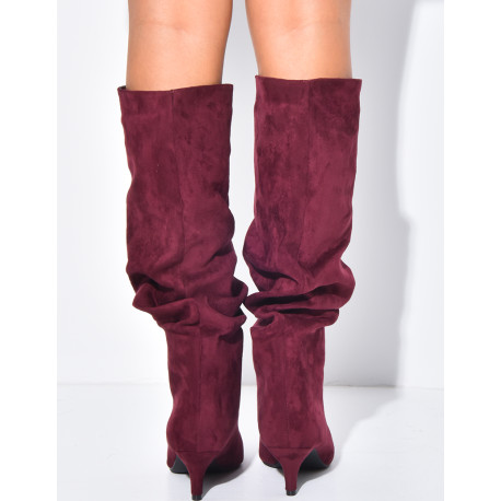 Bottes en suédine à enfiler effet bouffantes à petits talons
