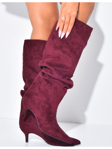 Bottes en suédine à enfiler effet bouffantes à petits talons