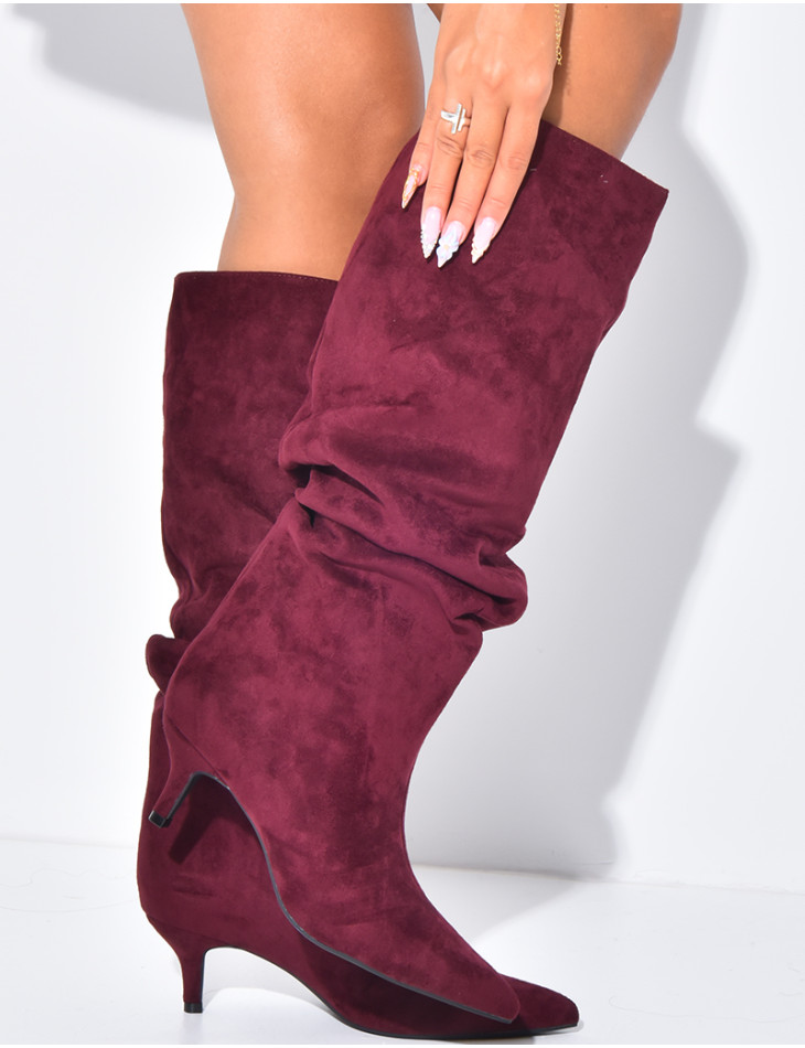 Bottes en suédine à enfiler effet bouffantes à petits talons