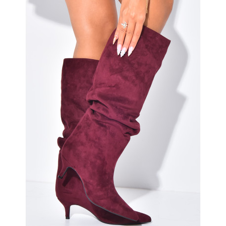 Bottes en suédine à enfiler effet bouffantes à petits talons
