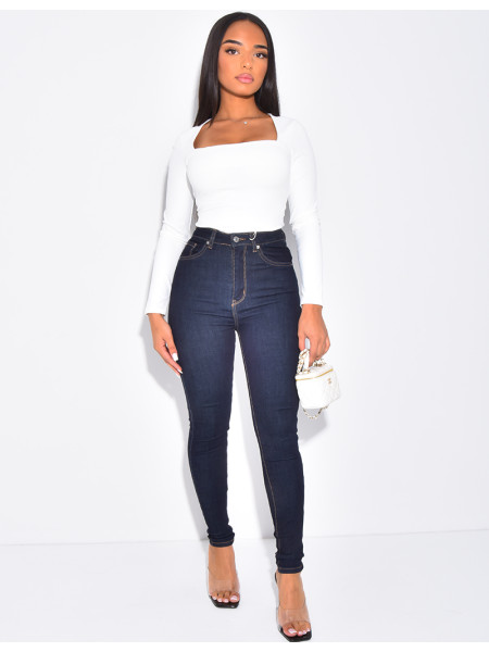 Jeans skinny taille haute stretchy bleu brut