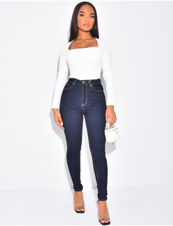 Jeans skinny taille haute stretchy bleu brut