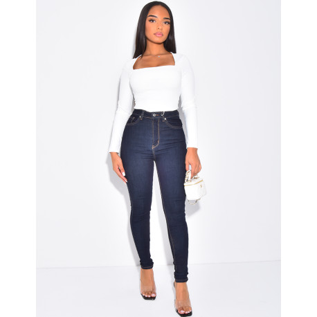 Jeans skinny taille haute stretchy bleu brut