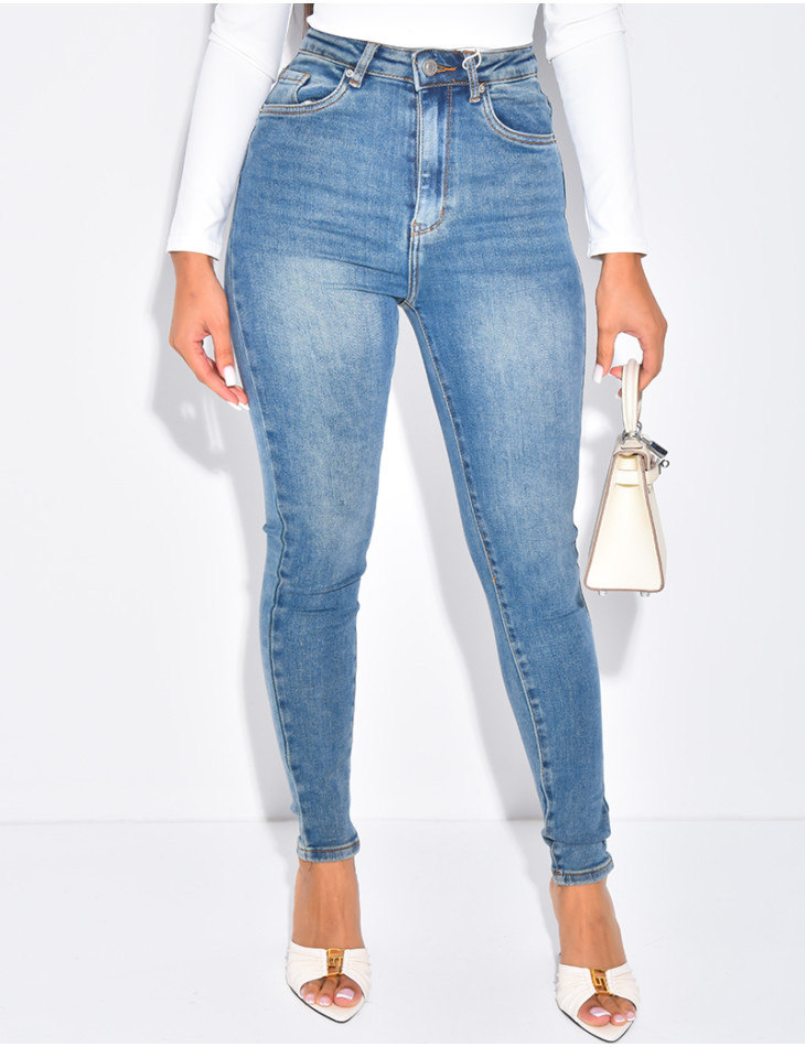 Jeans skinny taille haute stretchy délavé