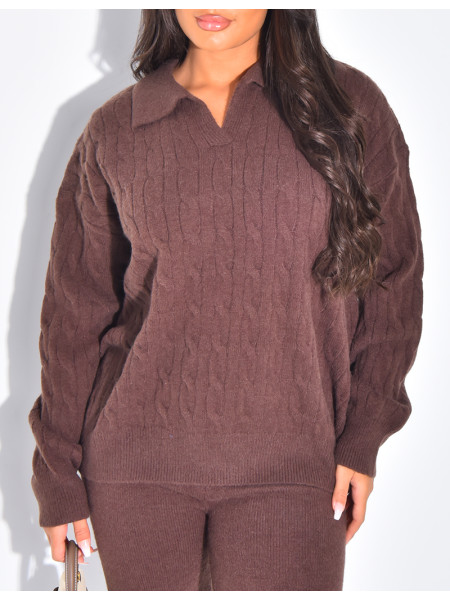 Wool straight-leg trousers and cable-knit polo shirt set