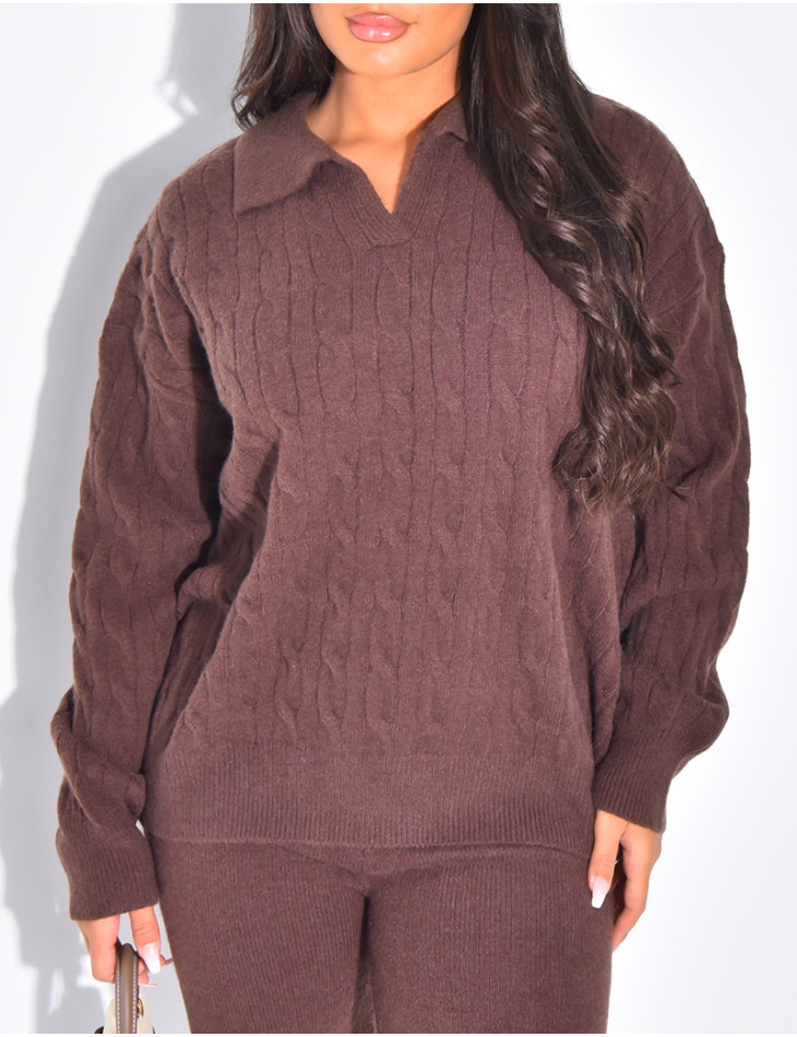 Wool straight-leg trousers and cable-knit polo shirt set