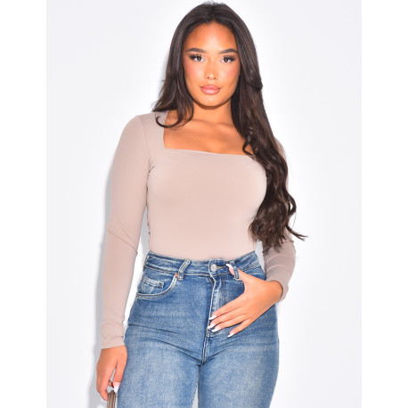 Long-sleeved, square-neck bodysuit